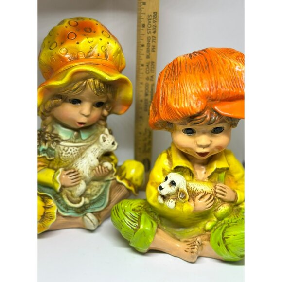 VTG 1974 Universal Statuary Co Andy & Alice | Boy Puppy & Girl Kitten Statue Set - Picture 2 of 10